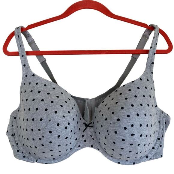 Lane Bryant Cacique 46D Gray Polka Dot Lightly Padded Underwire T-shirt Bra - Picture 1 of 16